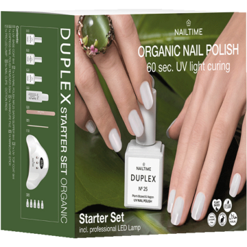 Starter Set Organic = D.LED Light + D.UV Base + D.UV Top + D.Nail Polish 25 + G.Buff + M.File + D.Exp.Remov.+ D.Remov.Pads + Nail Clips + Manic.Stäb.