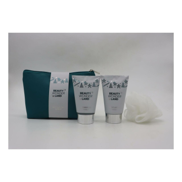 Geschenkset Make up Tasche 100ml Duschgel Bodylotion Peelingschwamm