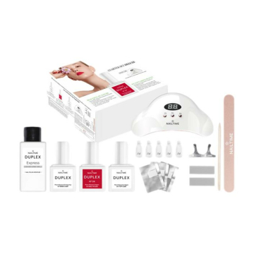 Starter Set Deluxe = D.LED Light + D.UV Base + D.Top + D.UV Nail Polish 04 + G.Buff + M.File + D.Exp.Remov.+ D.Remov.Pads + Nail Clips + Manic.Stäb.