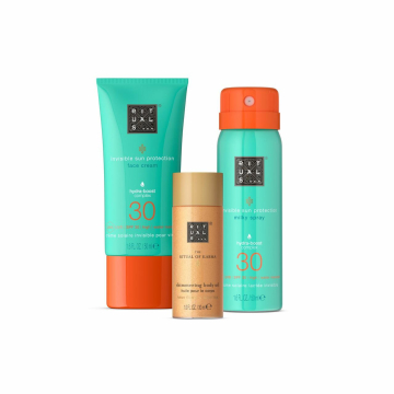 The Ritual of Karma Sun Trial Set = Shimmering Body Oil 30 ml + Sun Protection Face Cream SPF 30 50 ml + Sun Protection Milky Spray 30 50 ml