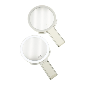 Hand- und Stellspiegel weiß, 10-x/1-x mit LED-Beleuchtung