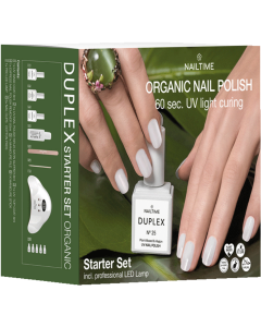 Starter Set Organic = D.LED Light + D.UV Base + D.UV Top + D.Nail Polish 25 + G.Buff + M.File + D.Exp.Remov.+ D.Remov.Pads + Nail Clips + Manic.Stäb.