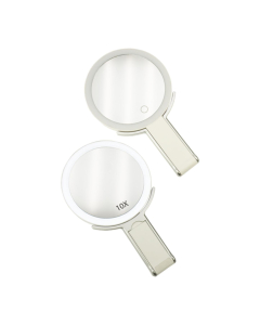 Hand- und Stellspiegel weiß, 10-x/1-x mit LED-Beleuchtung